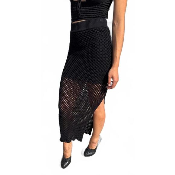 Astr Dresses & Skirts - ASTR Small Black Crochet Viscose Full-Length Pencil Skirt – Boho Chic Maxi